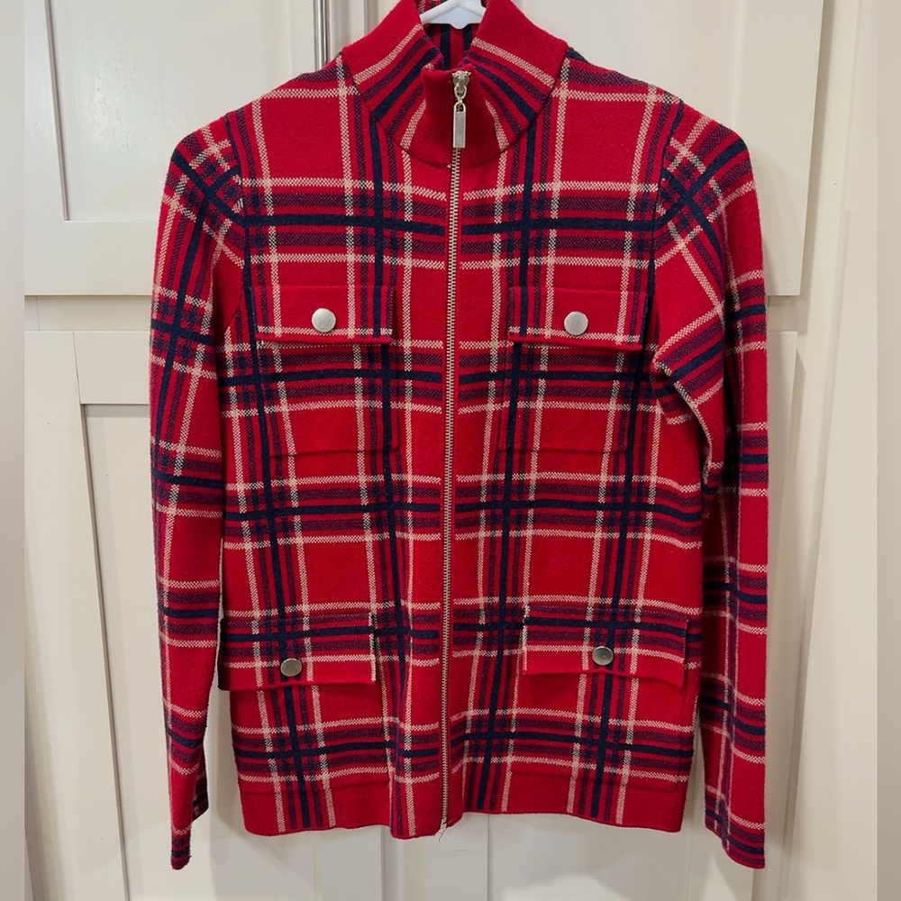 Rachel Zoe Red and Navy Plaid Jacket
